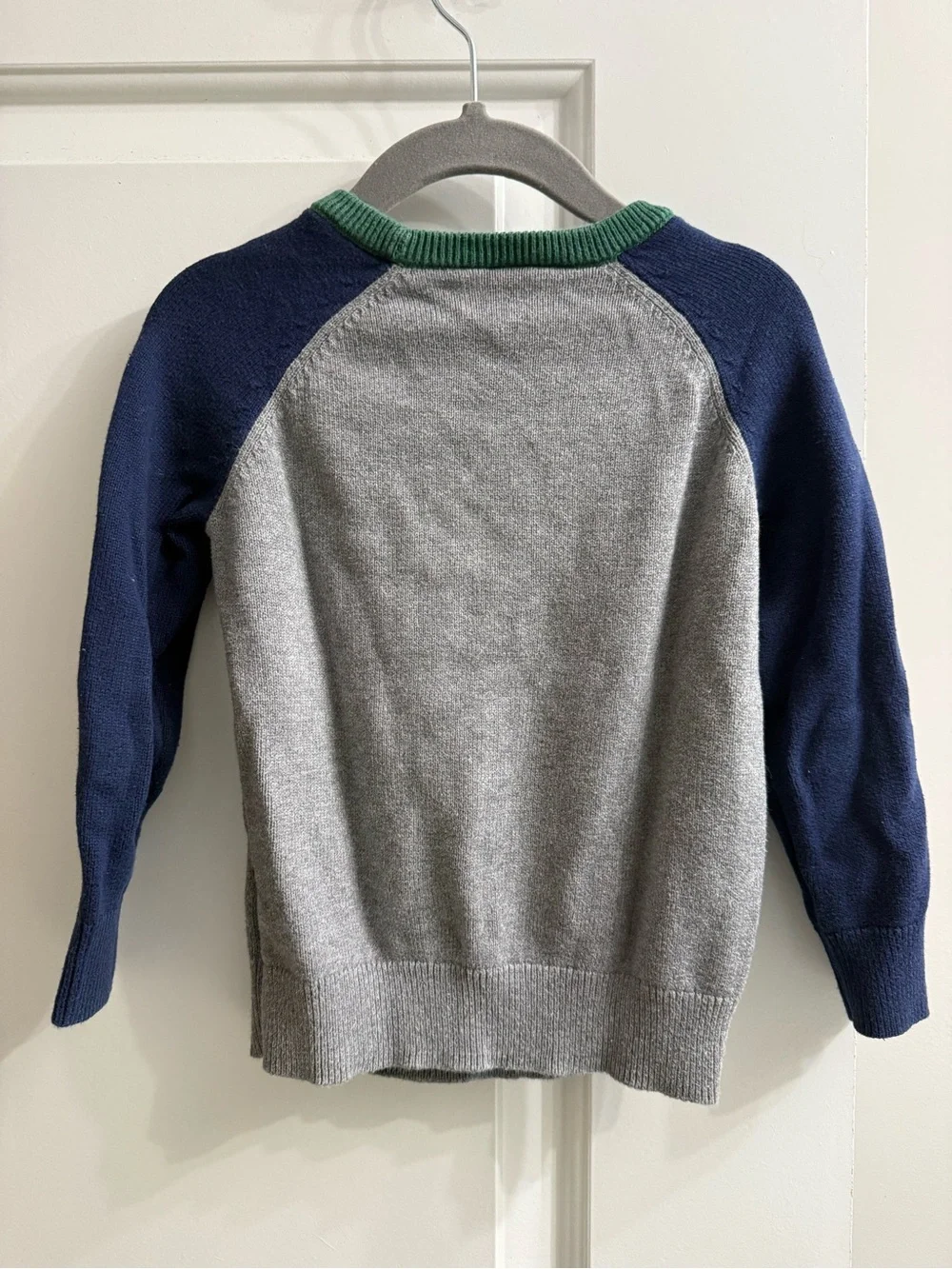 Carter's Gray Raglan Sweater with Navy Sleeves and Green Neck
